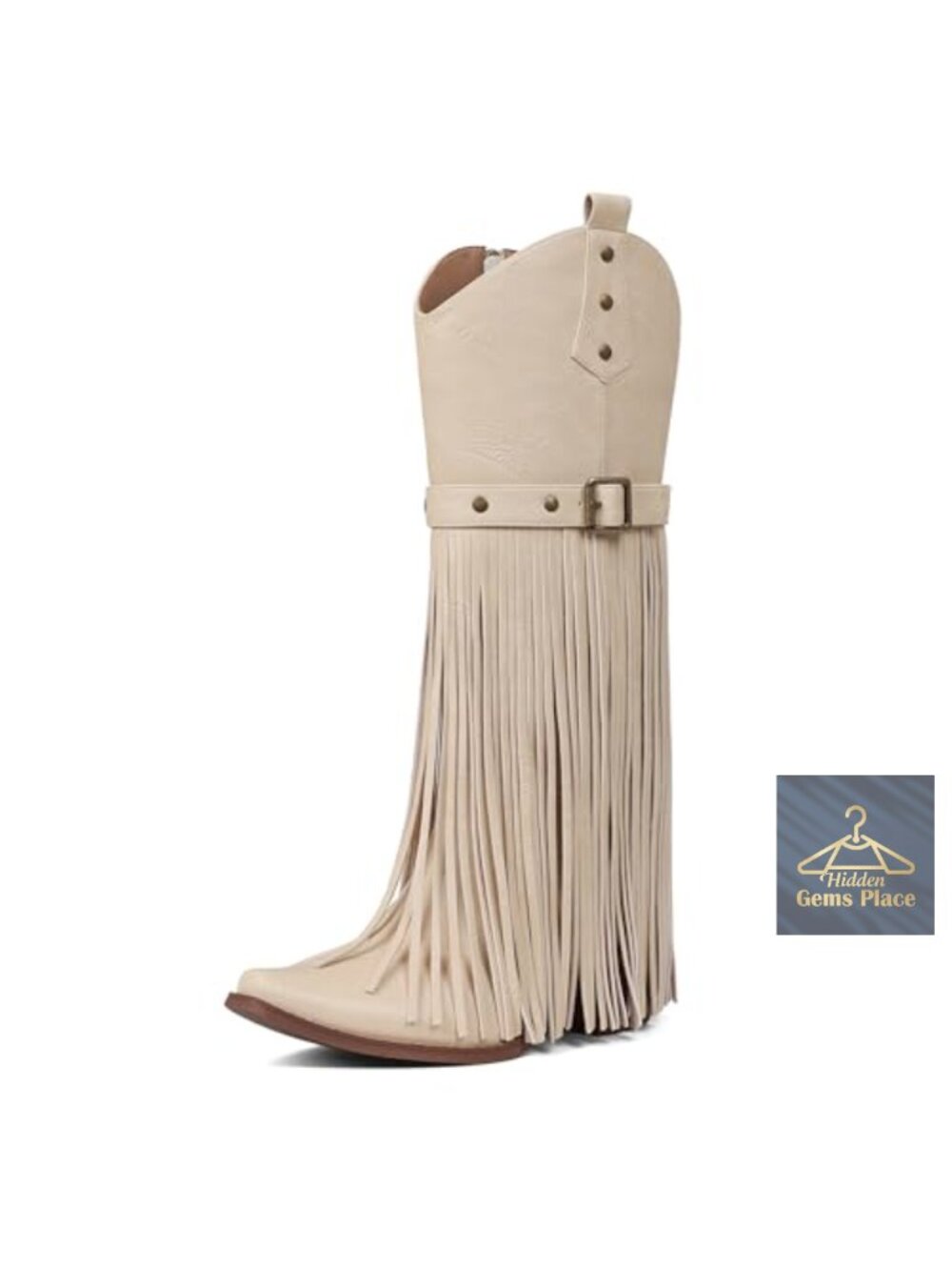 Retro Cowgirl Boots Women Chunky Suede Fringe Mid Calf Zip Block Heel